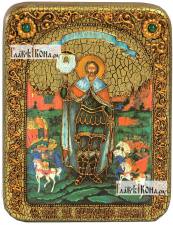 Александр Невский, благоверный князь, ростовой, икона подарочная, на дубе, с камнями, средняя Александр Невский, благоверный князь (ростовой), икона подарочная на дубовой доске, 15х20 см