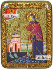Ксения Петербургская, ростовая, икона подарочная, на дубе, с камнями, средняя Ксения Петербургская (ростовая), икона подарочная на дубовой доске, 15х20 см