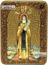 Никита Столпник, большая подарочная икона, с камнями, на дубе Никита Столпник, преподобный, аналойная икона подарочная