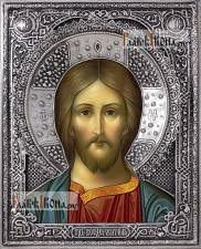 Спаситель (оплечный), икона в серебряном окладе на доске