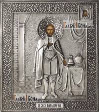 Александр Невский, икона в серебряном окладе на доске