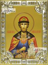 Дмитрий Донской, поясной, икона в посеребренной рамке, большая Дмитрий Донской (поясной), икона в посеребренной ризе 18х24см.
