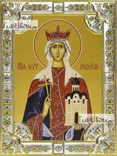 Людмила Чешская, икона в посеребренной рамке, большая Людмила Чешская, икона в посеребренной ризе, 18х24 см.