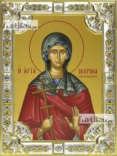 Марина Антиохийская, икона в посеребренной рамке, большая Марина Антиохийская, икона в посеребренной ризе, 18х24 см.