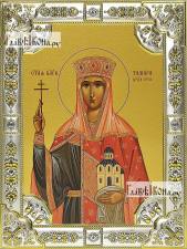 Тамара Царица Грузинская, икона в посеребренной рамке, большая Тамара Царица Грузинская, икона в посеребренной ризе, 18х24 см.
