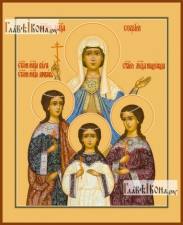 Вера, Надежда, Любовь и София, поясные, печатная икона Вера, Надежда, Любовь и София (поясные) - икона на дереве печатная