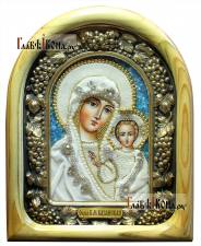 Казанская - икона дивеевская в бархате, со светлым киотом
