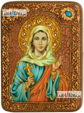 Ника Коринфская, икона подарочная, на дубе, с камнями, средняя Ника Коринфская икона, дубовая доска, 15х20 см