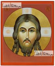 Спас Нерукотворный, красный, рукописная икона, артикул 602 Спас Нерукотворный (на красном фоне), писаная икона