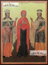 Печатная икоан с тремя святыми: Екатерина, Анна, Варвара
