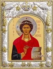 Целитель Пантелеимон, икона в ризе, артикул 41585