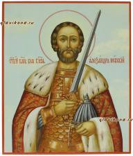Александр Невский, рукописная икона, фон - небо, артикул 6051 Рукописная икона Александра Невского артикул 6051
