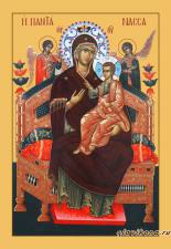 Всецарица Божия Матерь, с узорами, печатная на дереве икона