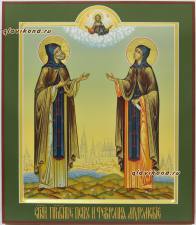 Петр и Феврония, рукописная икона, палехский стиль, артикул 816 Петр и Феврония, аналойная икона писанная в палехском стиле