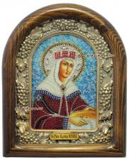 Елена равноапостольная, дивеевская икона из бисера кона Елены из бисера на голубом фоне