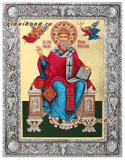 Спиридон Тримифунтский (тронный), икона шелкография, в окладе, настольная Образ Спиридона Тримифунтского