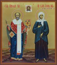 Семейная икона с двумя святыми покровителями, золото Писаная икона с двумя святыми, на золоте, артикул 4006