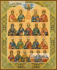 Собор святых целителей, с полями, печатная на дереве икона